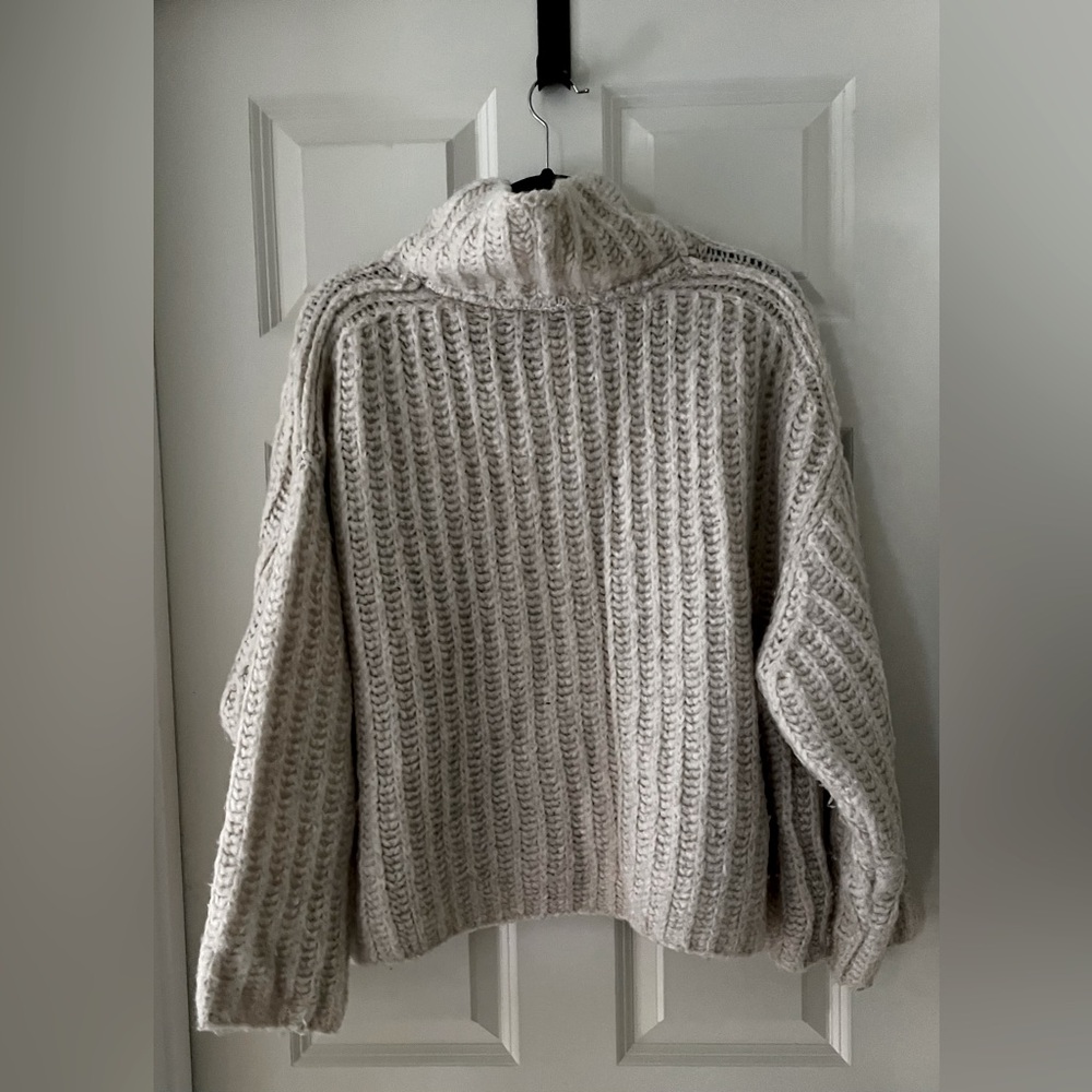 Free People Fluffy Turtleneck Pullover Sweater wool blend oversized cream size S